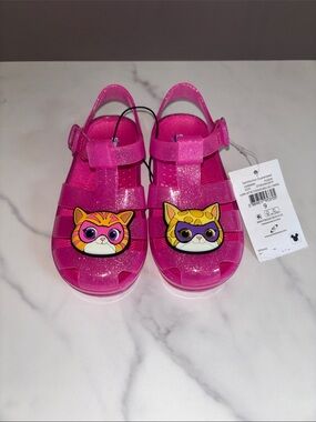 Disney Girls Super Kitty Glitter Hot Pink Jelly Sandals with Charms